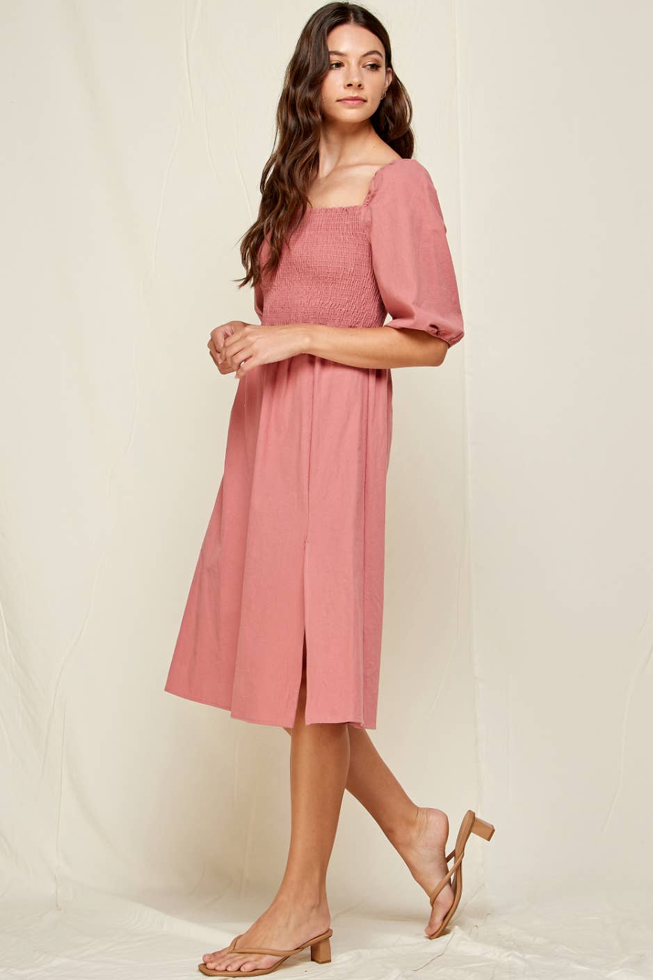 Square Neckline Midi Dress Mauve