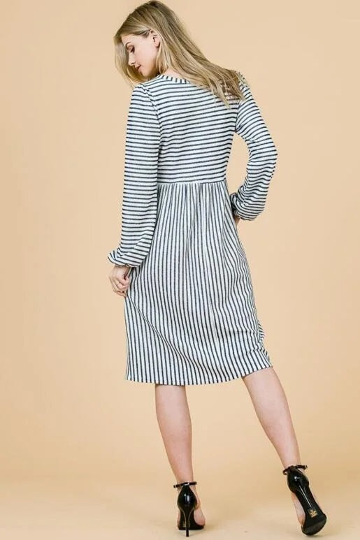 Long Sleeve V-Neck Midi Dress