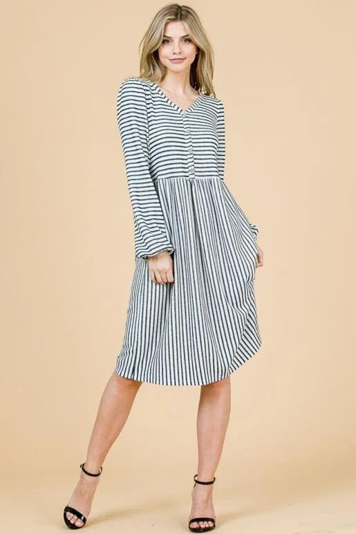 Long Sleeve V-Neck Midi Dress