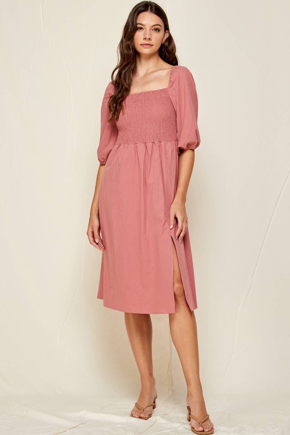 Square Neckline Midi Dress Mauve