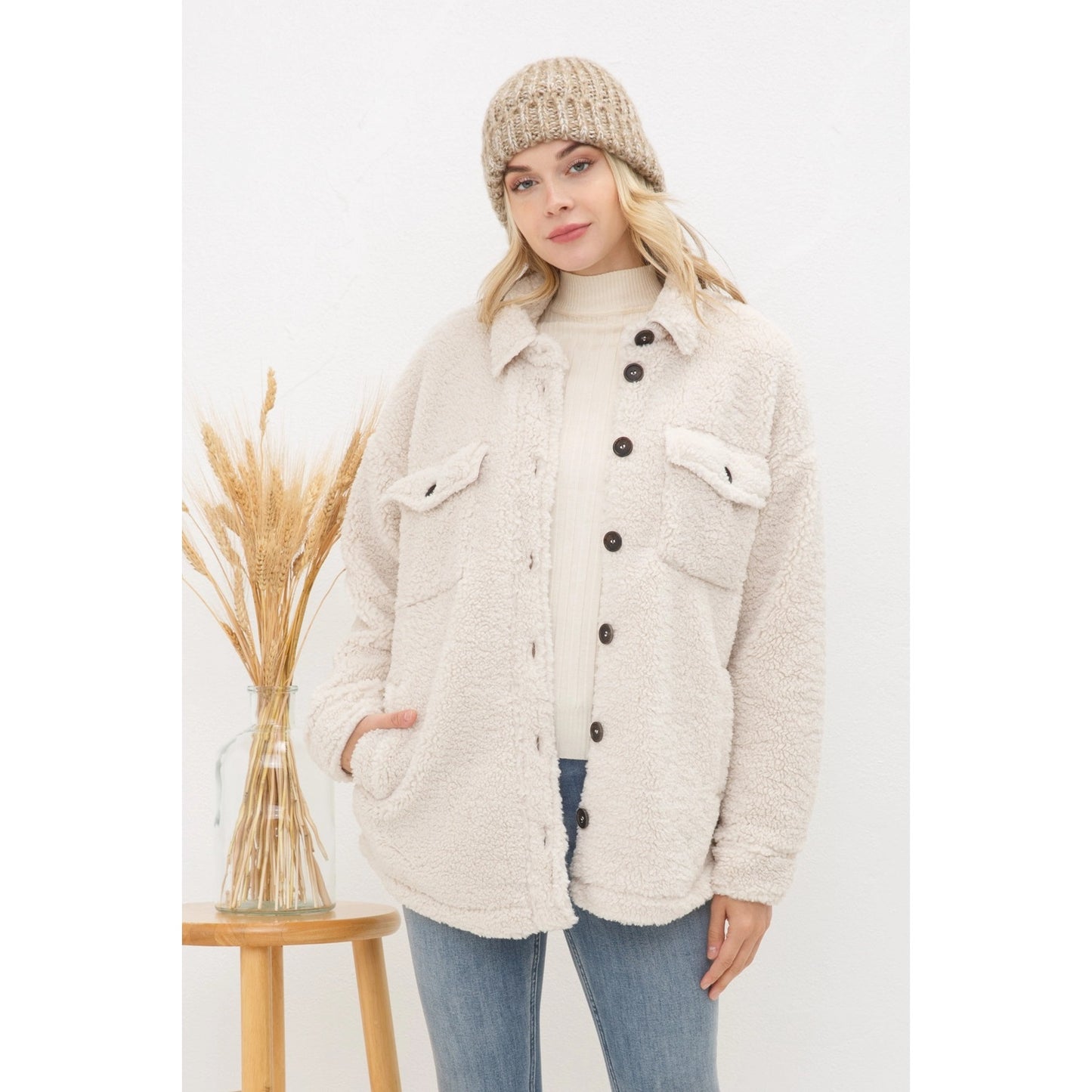 Teddy Sherpa Button Up Long Jacket