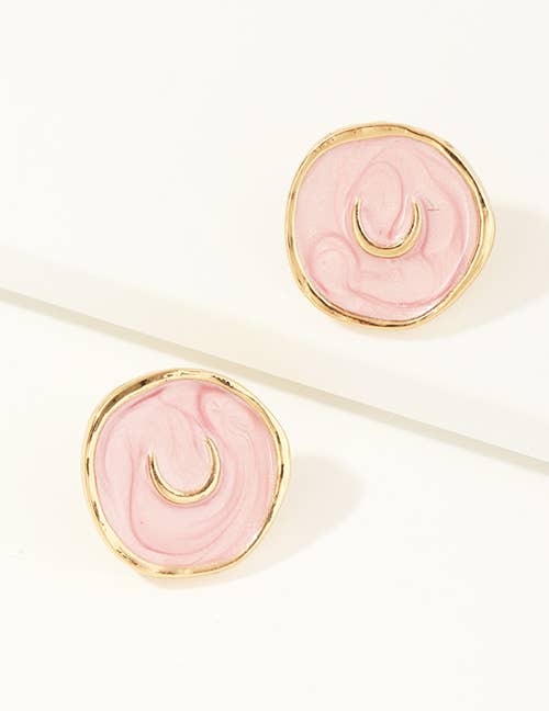 Pink Horse Shoe Enamel Earrings