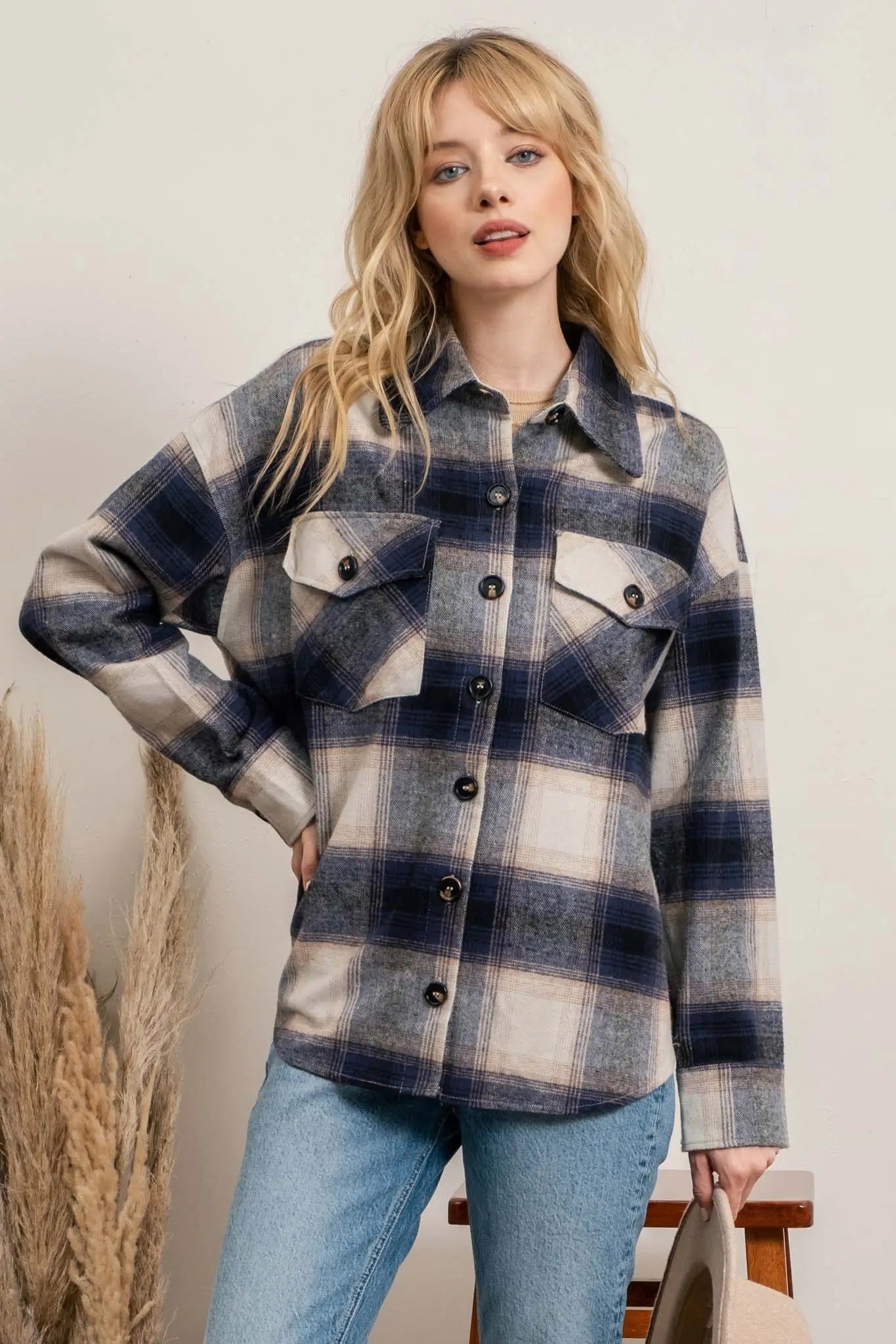 BUTTON UP PLAID SHACKET