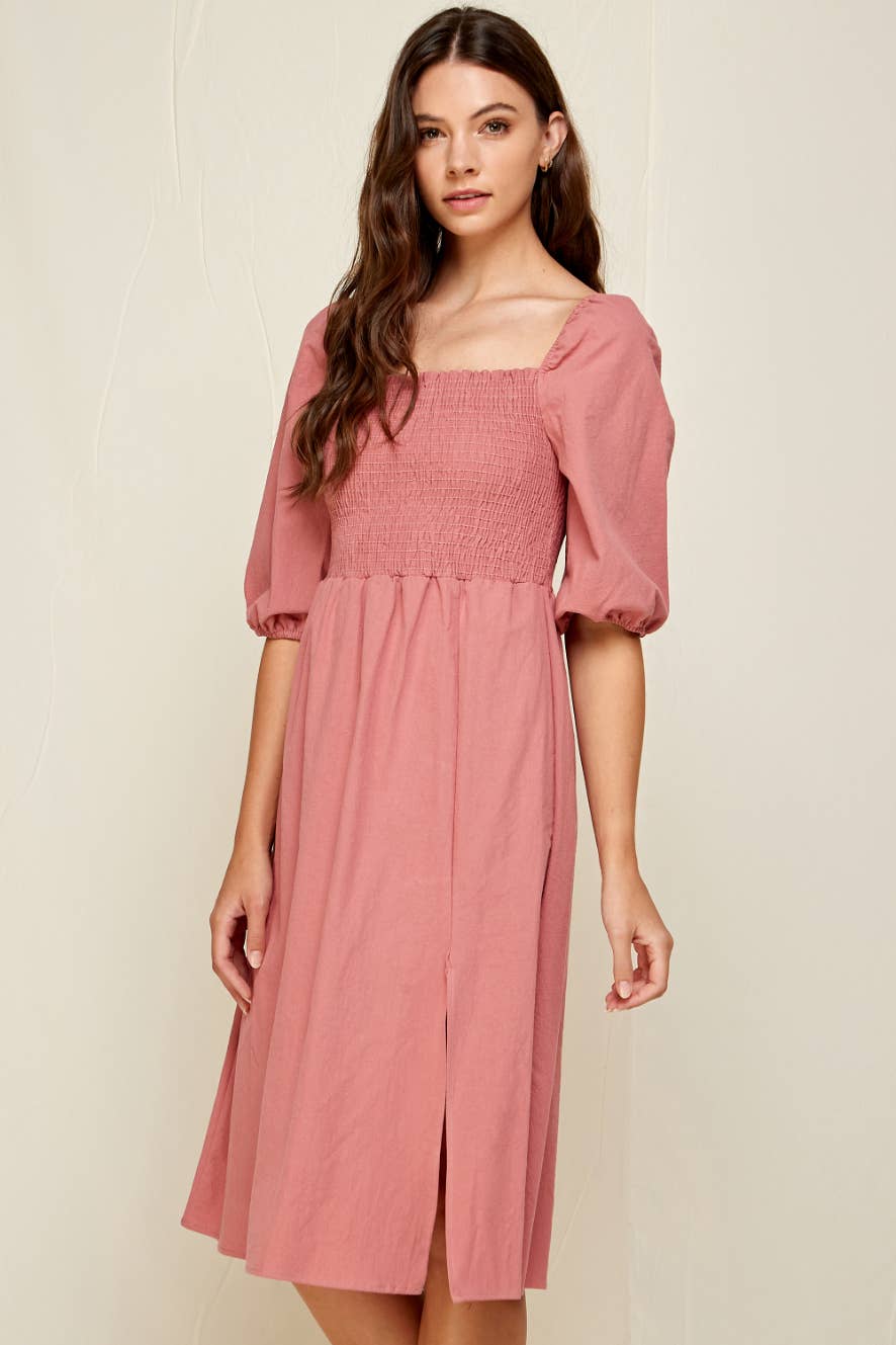 Square Neckline Midi Dress Mauve