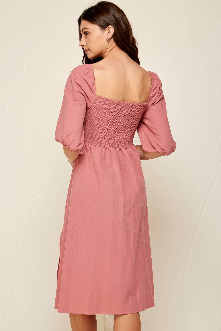 Square Neckline Midi Dress Mauve