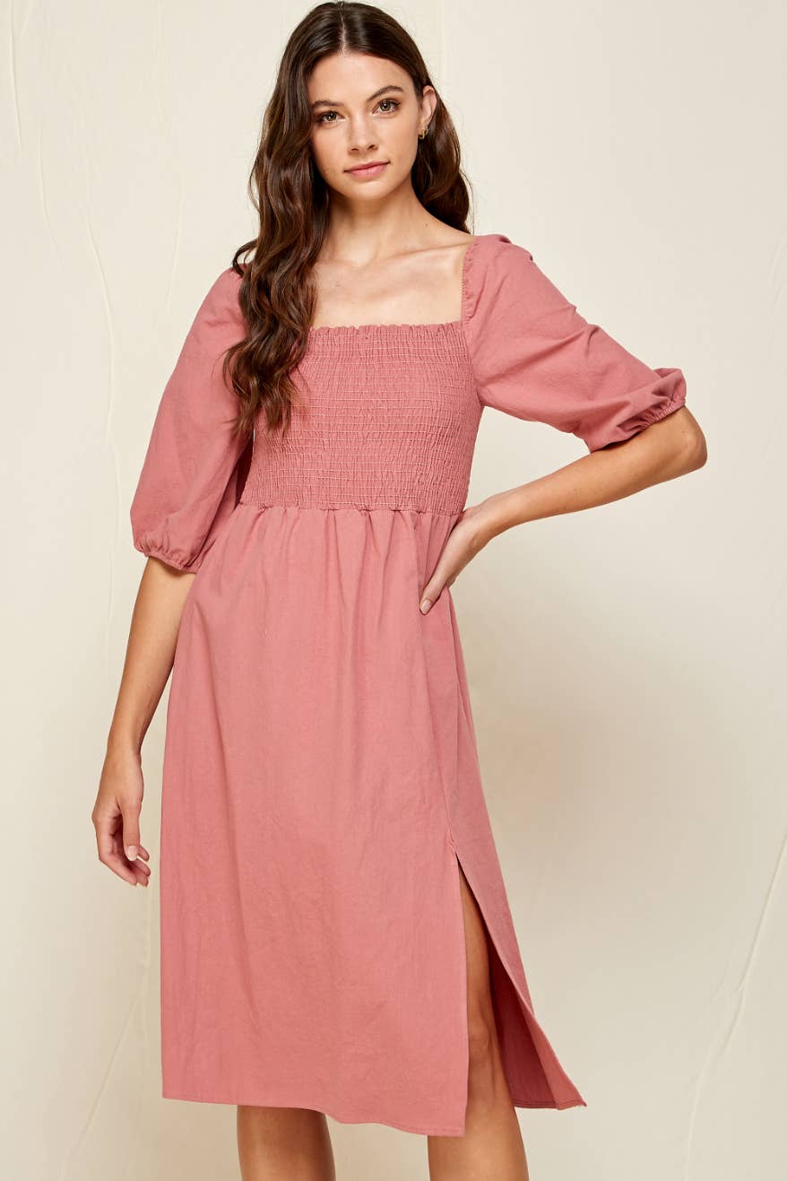 Square Neckline Midi Dress Mauve