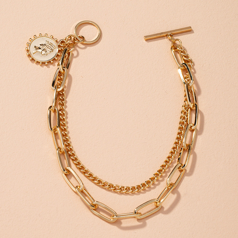 Yara Gold Double Chain Charm Bracelet