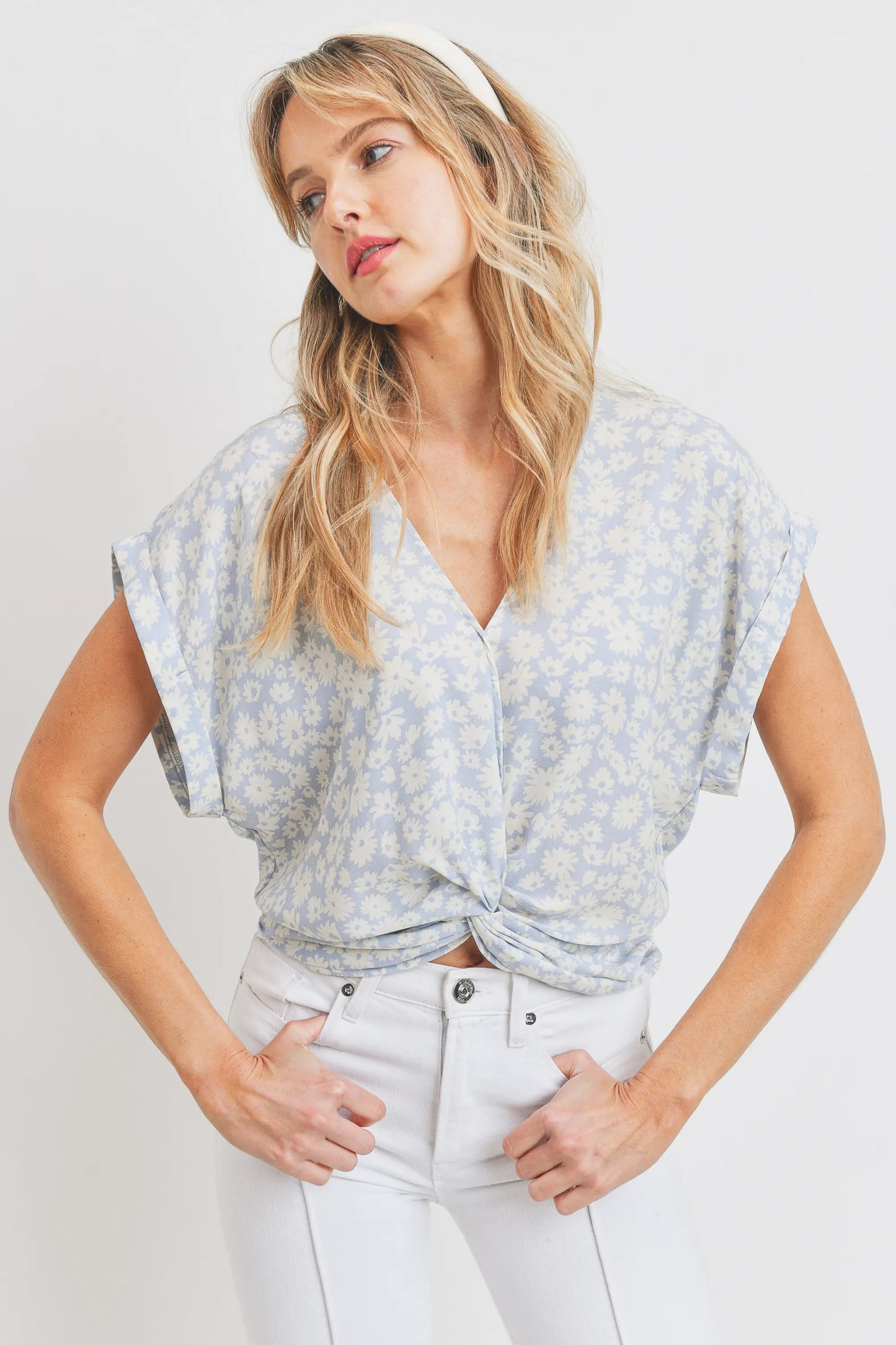 V-Neck Front Twist Blouse