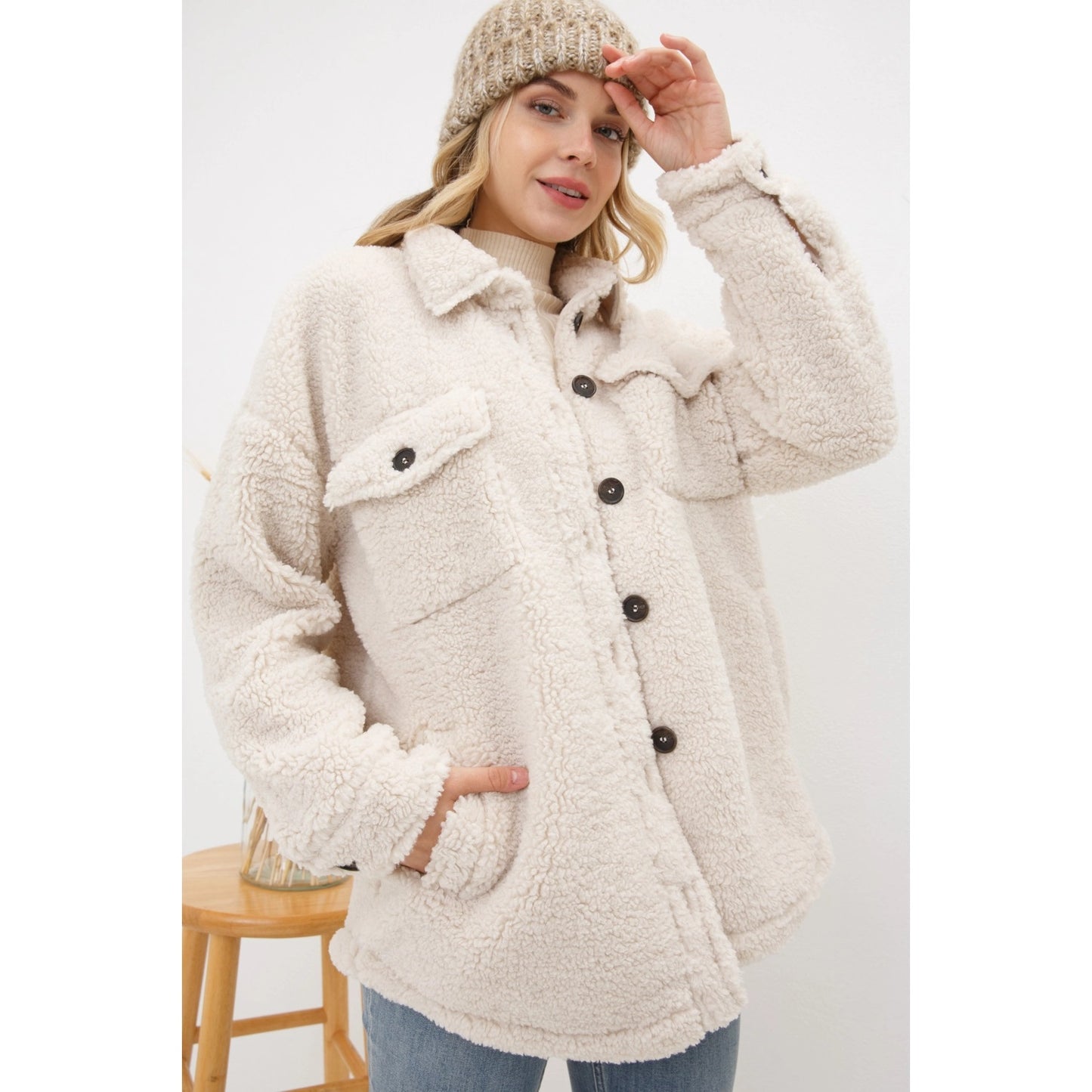 Teddy Sherpa Button Up Long Jacket