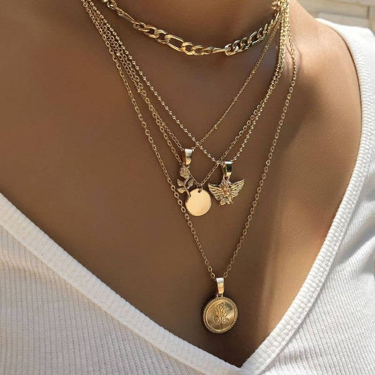 Gold Multi Charm Layer Choker Necklace