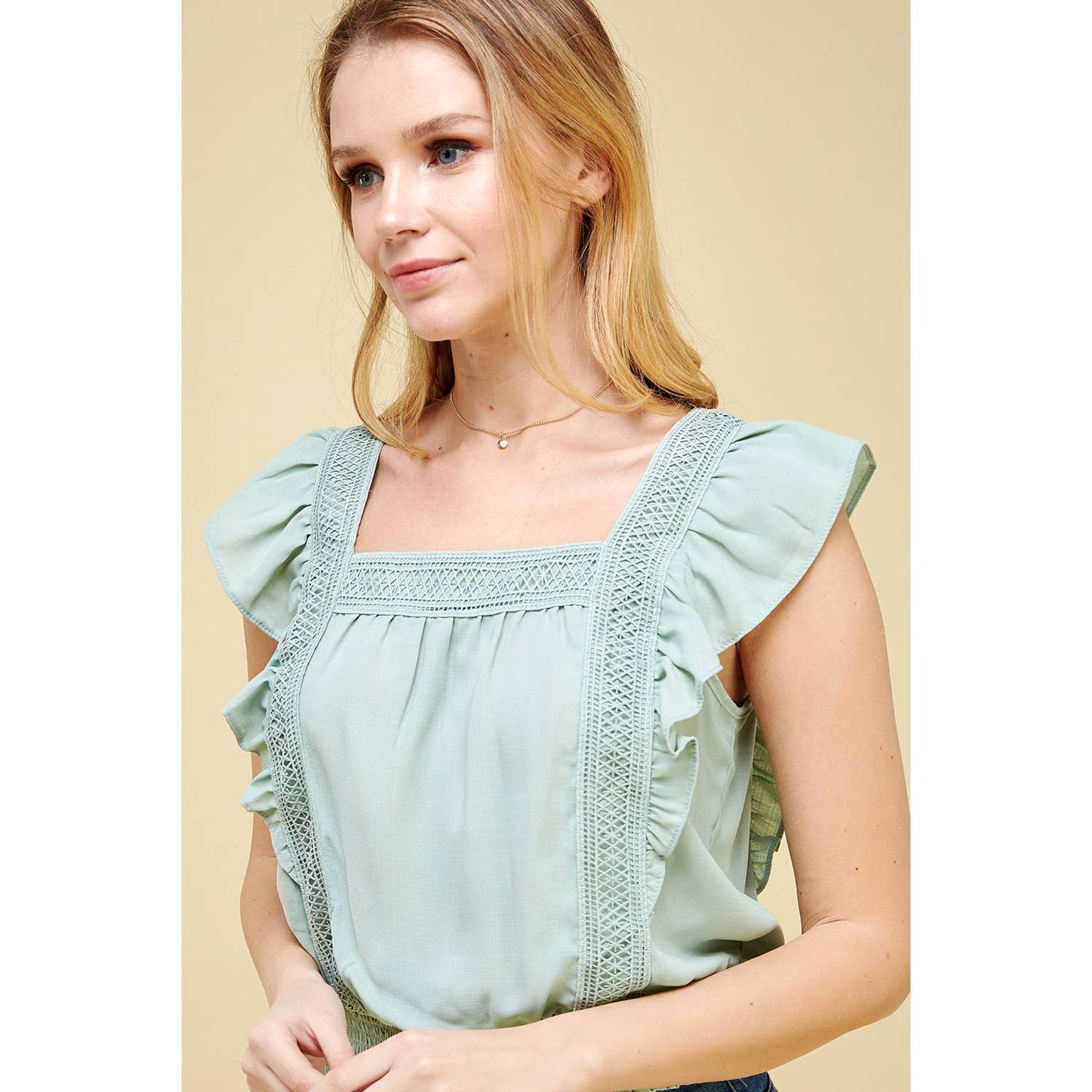 Ruffle Sleeve Square Neck Smocked Waist Top