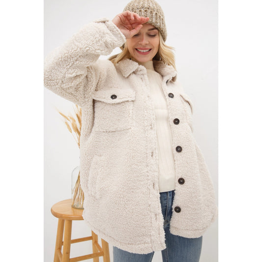 Teddy Sherpa Button Up Long Jacket