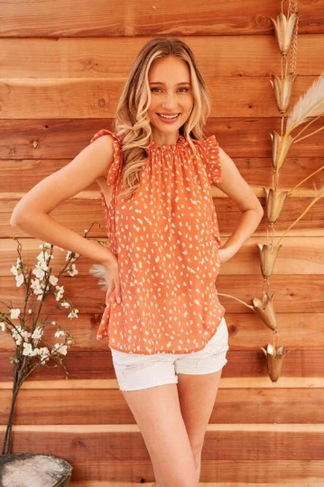 Coral Ruffle Neck Blouse