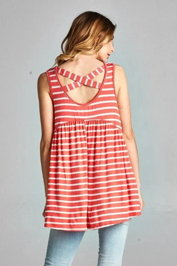 Crossed Back Striped Tank Top