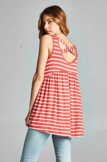 Crossed Back Striped Tank Top