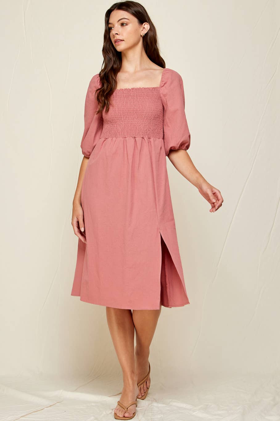 Square Neckline Midi Dress Mauve