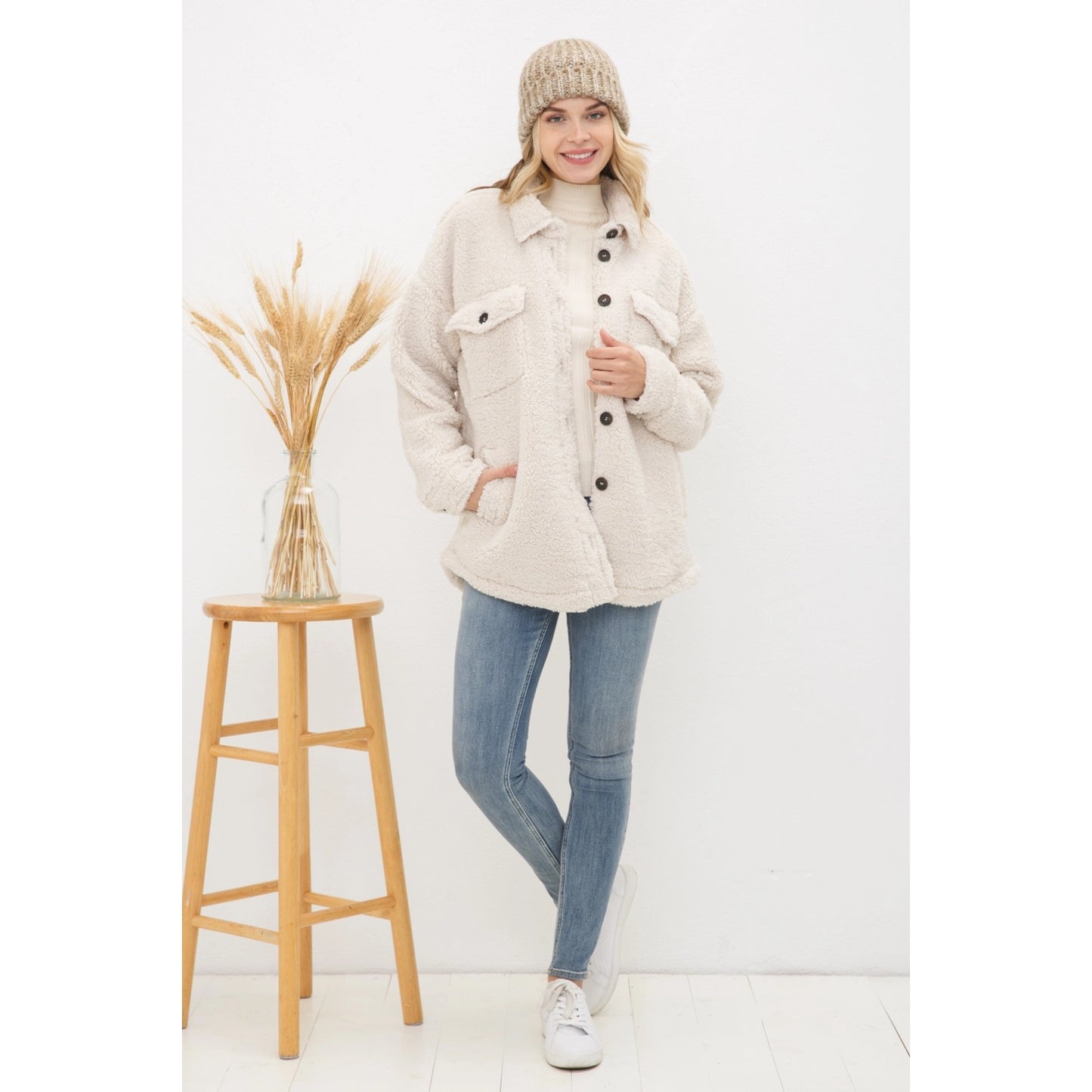 Teddy Sherpa Button Up Long Jacket