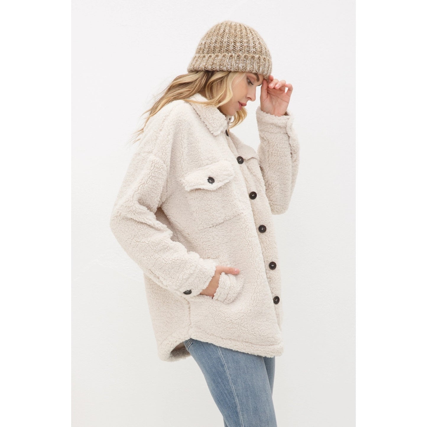 Teddy Sherpa Button Up Long Jacket