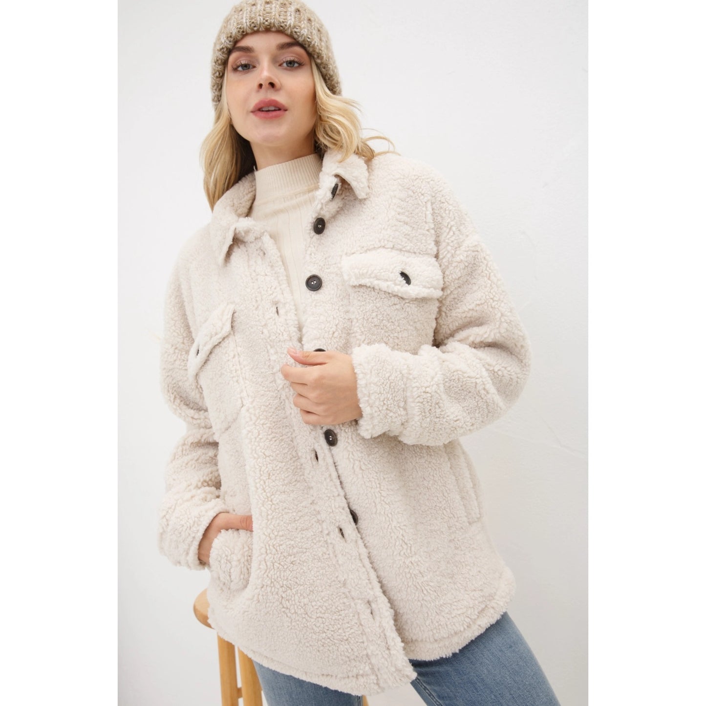 Teddy Sherpa Button Up Long Jacket